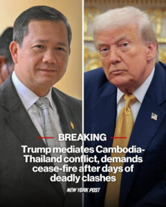 President Trump Urges Ceasefire Between Cambodia and Thailand, Links Ongoing War to U.S. Trade Talks