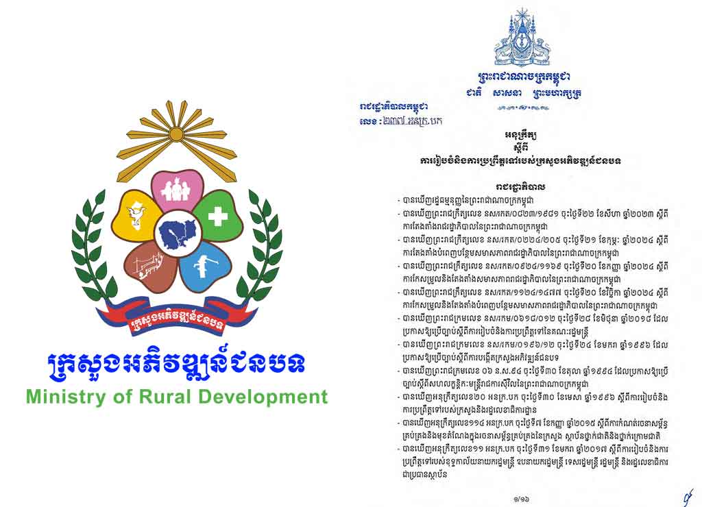 អនុក្រឹត្យ ស្តីពី ការរៀបចំនិងការប្រព្រឹត្តទៅរបស់ក្រសួងអភិវឌ្ឍន៍ជនបទ
