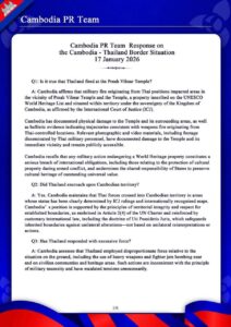 Cambodia PR Team Response on the Cambodia – Thailand Border Situation 17 January 2026