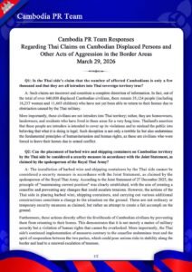 Responses Regarding Thai Claims on Cambodian Displaced Persons and Other Acts of Aggression in the Border Areas March 29, 2026
