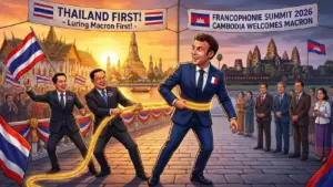 មេបក្សប្រឆាំងថៃព្យាយាម​ទាញ​ប្រធានាធិបតីបារាំង​ ម៉ាក្រុង ឲ្យ​មក​ប្រទេស​ថៃដើម្បីផលប្រយោជន៍​ មុនពេល​លោក ម៉ាក្រុង ​មក​កម្ពុជា​នៅខែវិច្ឆិកា